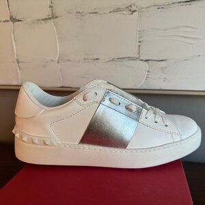 Valentino Garavani Open Calfskin Leather Sneaker Size 37 Literally Worn Once